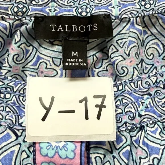 Talbots Popover Top Blue Kaleidoscope Pattern Preppy Boho Women’s Size /M - Picture 12 of 12